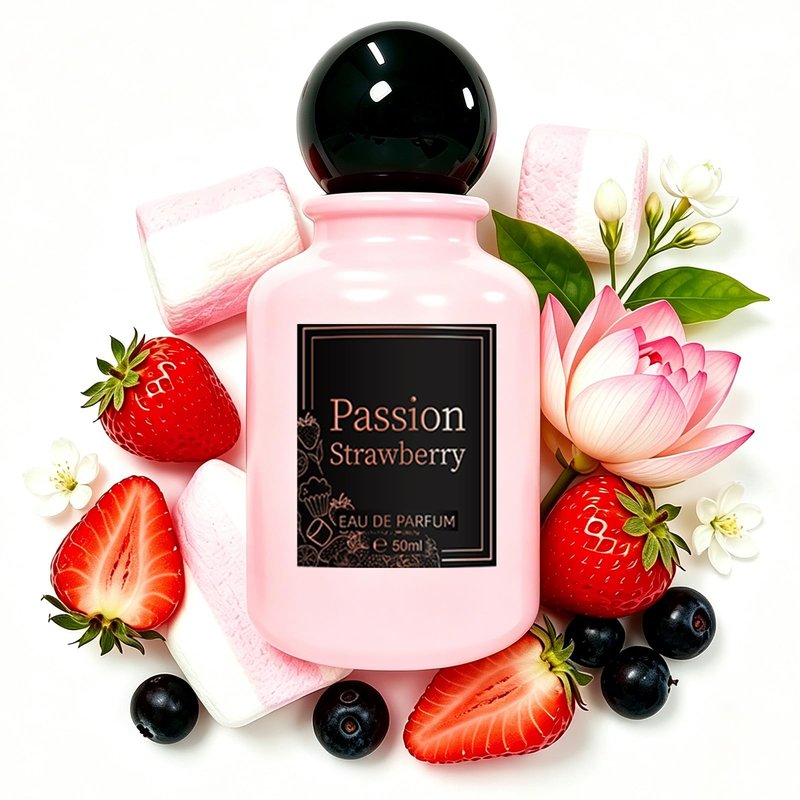 Passion Strawberry Eau de Parfum for Women, 1.7 fl oz Long-Lasting Gourmand Perfume with Strawberry, Cream, Musk & Marshmallow Cotton Candy – Sweet Fruity Floral Scent, Elegant Women’s Fragrance Gift