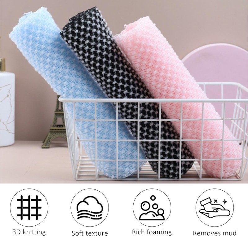 Blissal Exfoliating Shower Towel, 2 Pack Black and Pink - Long Japanese Korean Style Dead Skin Remover, Back Scrubber Washcloth for Men Women, Quick Dry Travel Essential for Smooth Skin