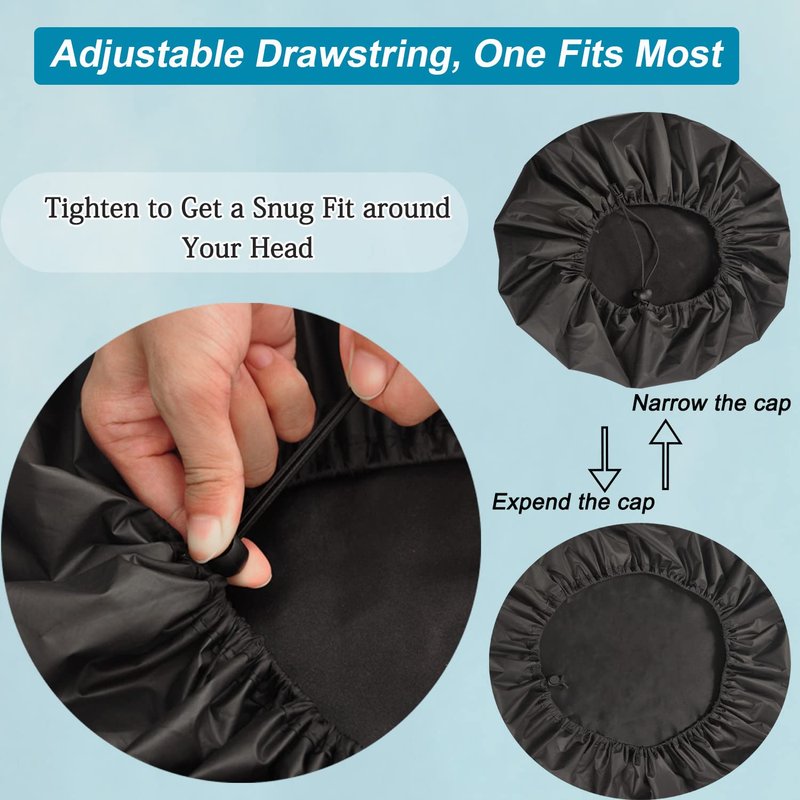 Sheomern 3 Pcs Super Jumbo Adjustable Satin Lined Shower Caps for Long Hair & Braids, Extra Extra Large Shower Cap for Women & Men, XXL Shower Cap with Waterproof Edge for Dreadlocks, Locs (Black)
