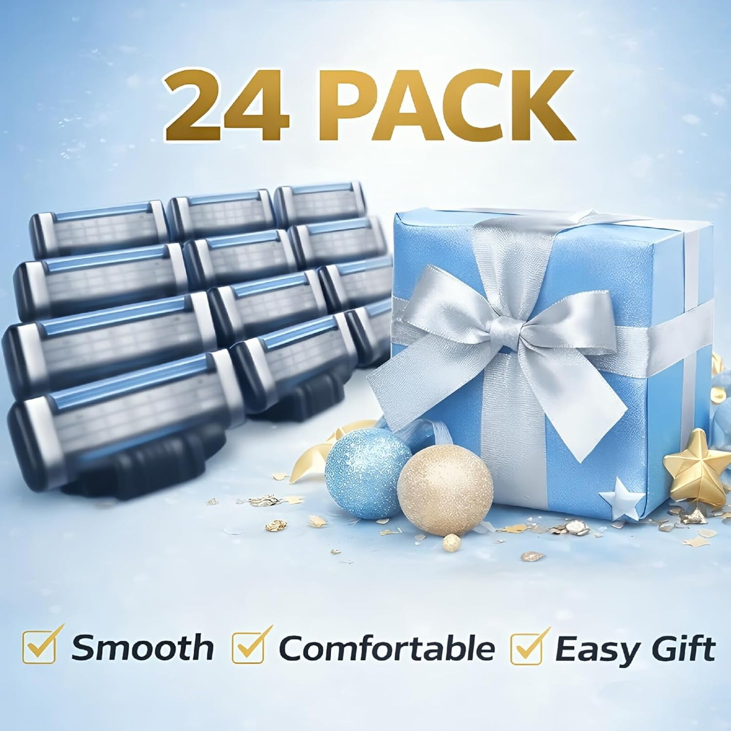 Skiennix Razor Refills for Men - 24 Count Triple-Layer Blades Compatible with Mach3 Razor