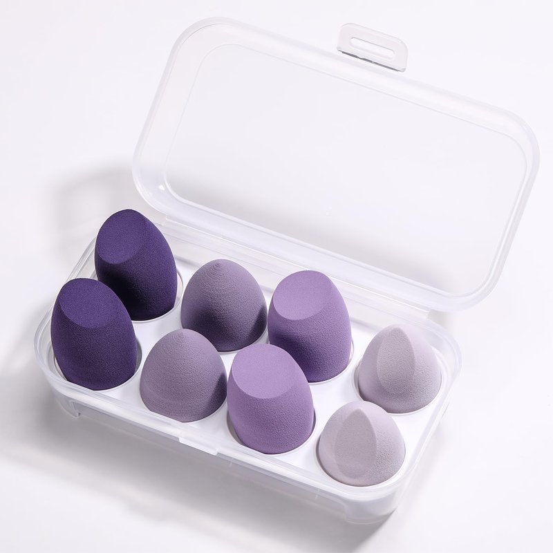 ABC Glow Beauty Blender Sponge Set – 8-Pack | Flawless Makeup Application | Latex-Free, Ultra-Soft, Reusable Makeup Sponges with Travel Case | For Liquid, Cream & Powder (Purple)