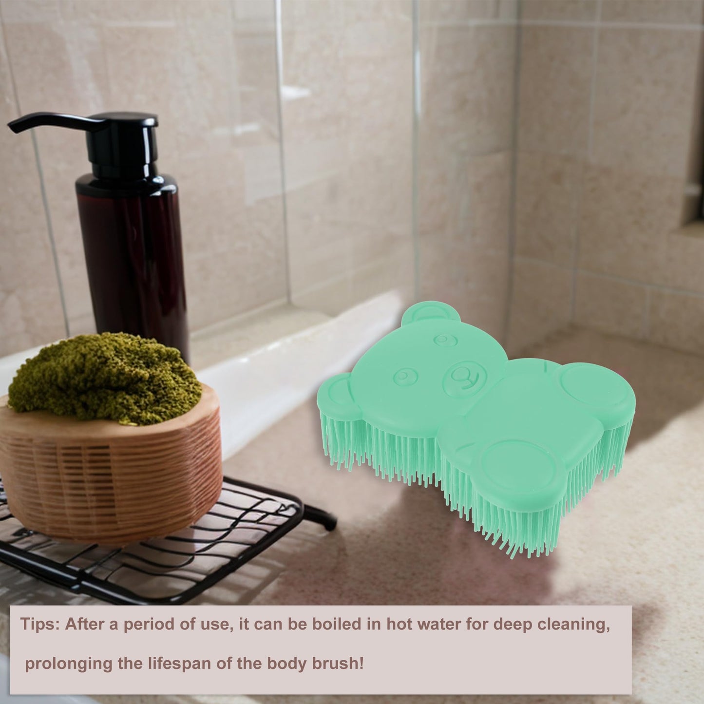VOCOSTE Soft Silicone Body Scrubber, Sensory Brushes, Silicone Loofah, Pet Shower Brush, Bath Brush, Deep Green