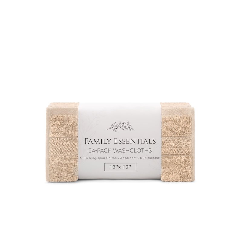 Arkwright Premium Washcloths - (Pack of 24) - Soft & Absorbent, 100% Ringspun Cotton, Contemporary Design Wash Cloths with Dobby, Multipurpose Fingertip Towels, Beige