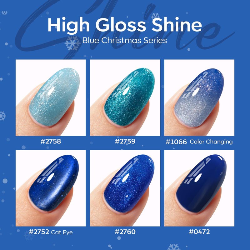 modelones Blue Gel Nail Polish Set, 6 Colors Cat Eye Glitter Color Changing Chameleon Gel Polish Kit with Magnet Snow Stickers Soak Off Led Nail Art Manicure Salon DIY Holiday Gifts