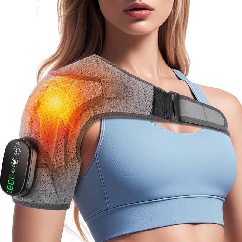 Skiennix Cordless Shoulder Heating Pad - Pain Relief Massager with 3 Heat & Massage Modes | Grey