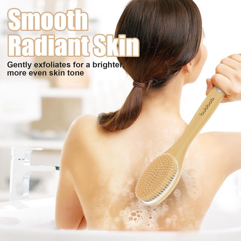Skiennix Back Scrubber - Long Handle Bath Brush for Exfoliating | Wet or Dry Use, Blue