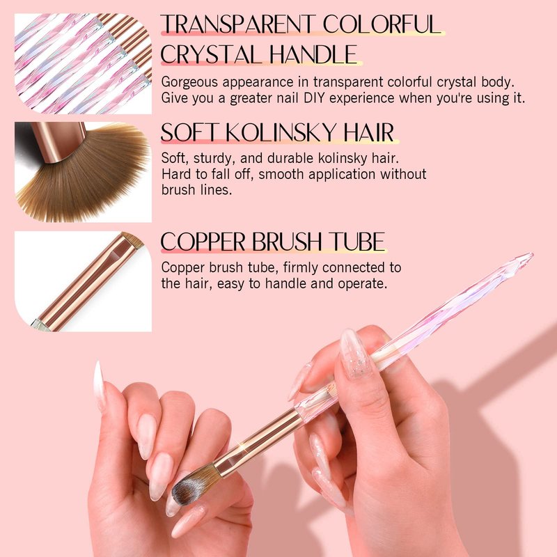 Saviland Kolinsky Acrylic Nail Brush Set: 7PCS Professional Nail Brushes for Acrylic Application DIY Nail Art Extension 3D Carving Manicure Tools Home Salon Use Size 4,6,8,10,12,14,16