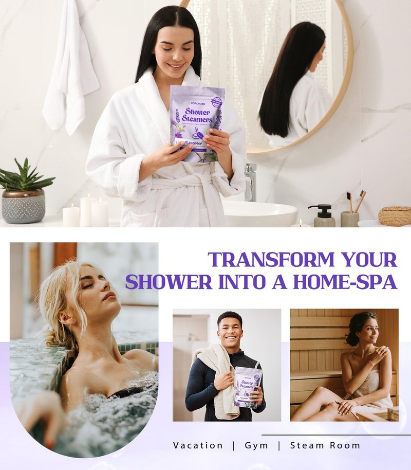 POPCHOSE Shower Steamers Aromatherapy - Christmas Stocking Stuffers for Women & Men,16 Pack Lavender Natural Essential Oils Shower Tablets, Self Care Relaxation & Home SPA, Birthday Gifts for Women
