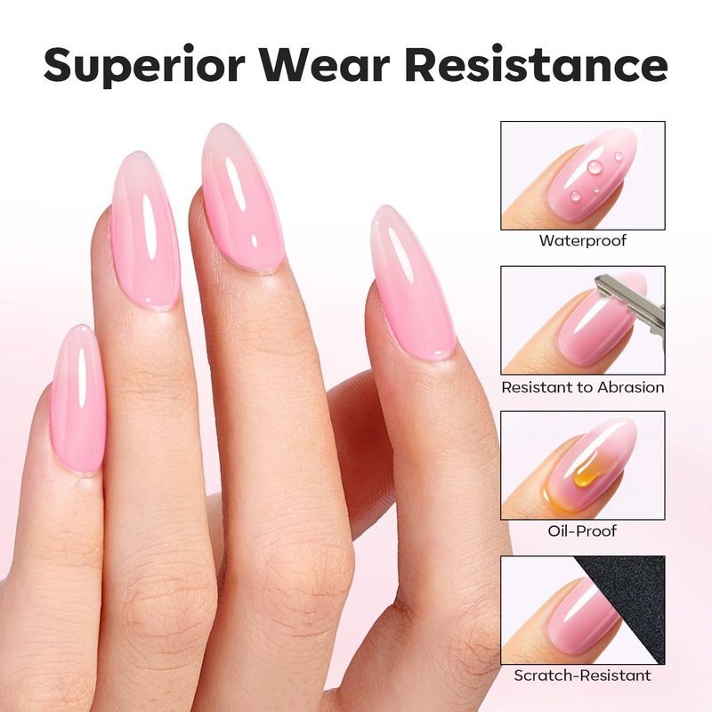 Builder Nail Gel | No Wipe Ultra Gloss Jelly Pink Polish - 15 ML for Strengthening Nail Extensions & Art