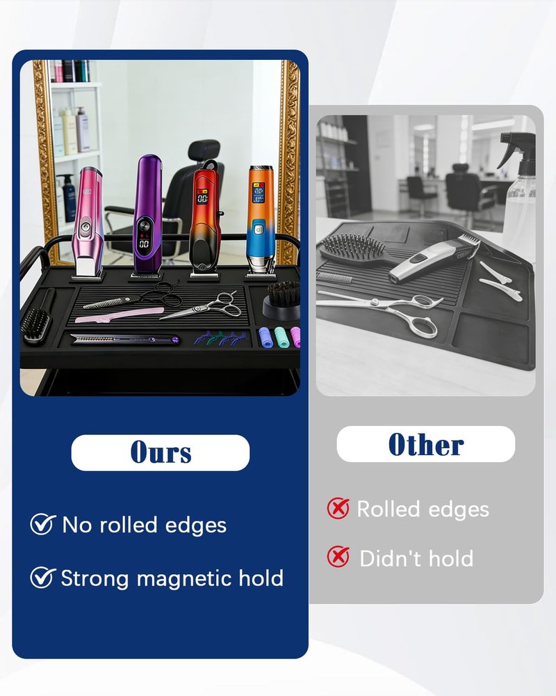 Magnetic Barber Mat - Anti-Slip Silicone with 4 Strong Magnets | Heavy Duty Barber Station Accessory