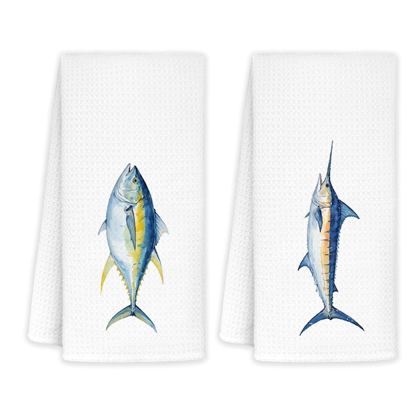 JINYO Coastal Beach Kitchen Towels, Fish Lover Gifts Hand Towels for Bathroom Kitchen Decor, Nautical Ocean Bathroom Decor, Tuna Marlin Fish Decorative Dish Tea Towels, 16x24 Inch Set of 2