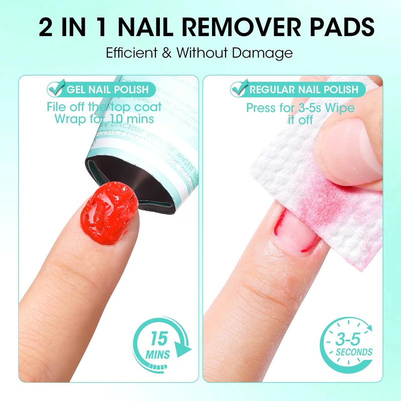 Gellen Nail Polish Remover Pads, 50 Pack Bulk Set Large Acetone Gel Nail Polish Remover, Quick & Effective Gel & Fingernail Polish Removal, Travel Size Individually Wrapped Wet Wipes for Home & Salon