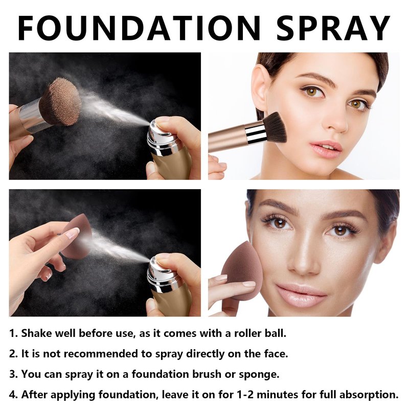 AirBrush Foundation Spray With Primer and Brush, Silky Mist Foundation Spray Makeup, Full Coverage Foundation for Smooth Radiant Finish, Formula Breathable Lightweight Hydrating(#1 Natural)