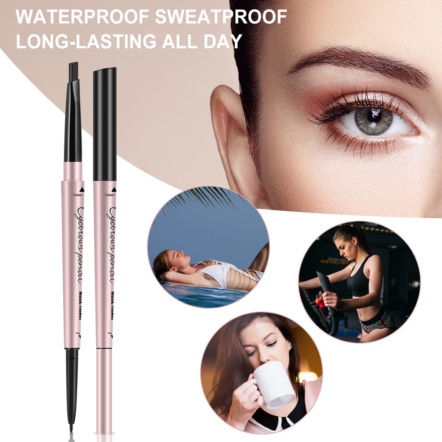 TurritopsisD Eyebrow Pencil, 2 in 1 Dual-ends Retractable Triangular & Fine Tip Brow Pen Waterproof Long-lasting Create Natural Eye Brows Makeup