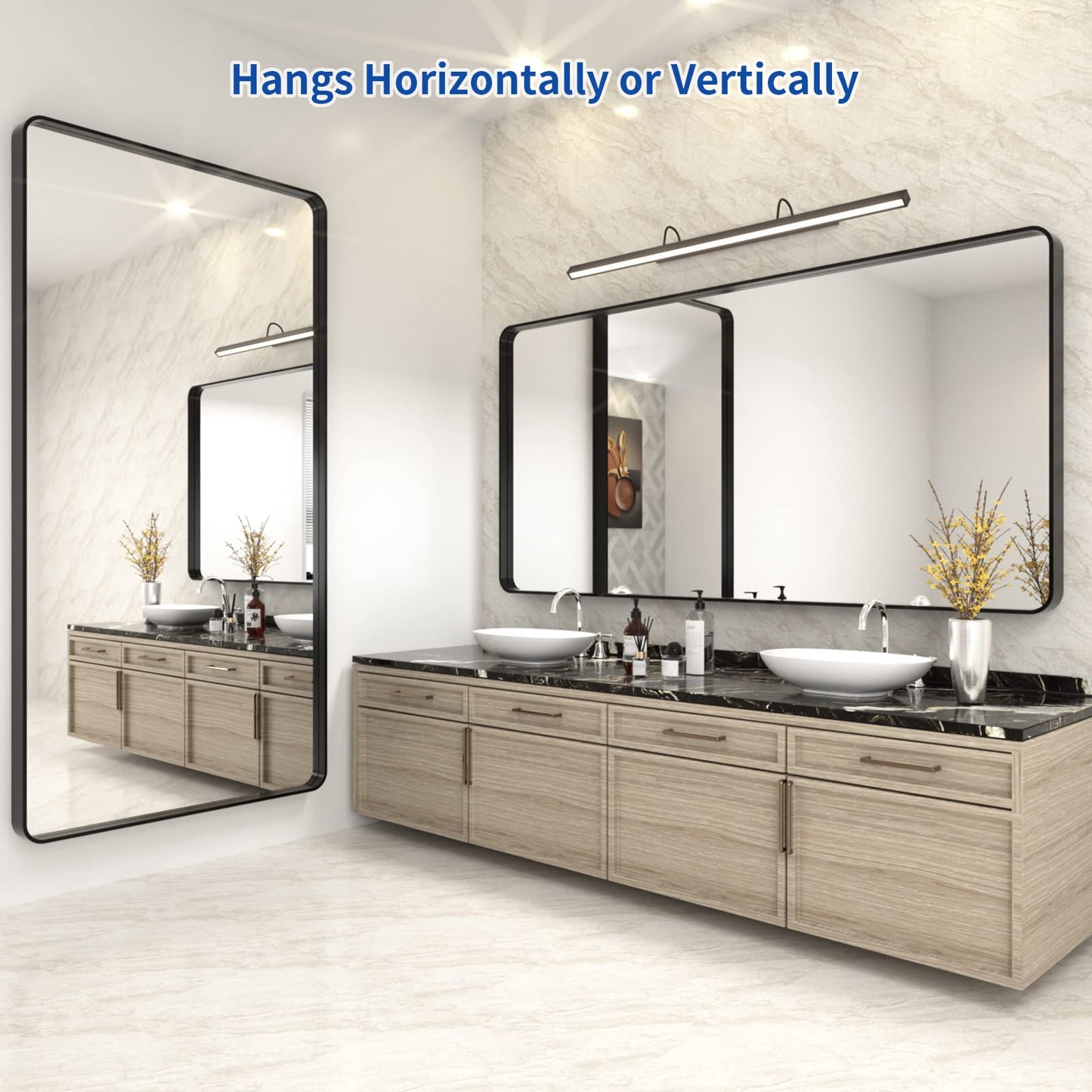 WEER Black Bathroom Mirror 72x36 Inch, Black Metal Framed Mirror for Wall, Large Rounded Rectangle Matte Black Vanity Mirror Farmhouse, Anti-Rust, Tempered Glass, Hangs Horizontally or Vertically
