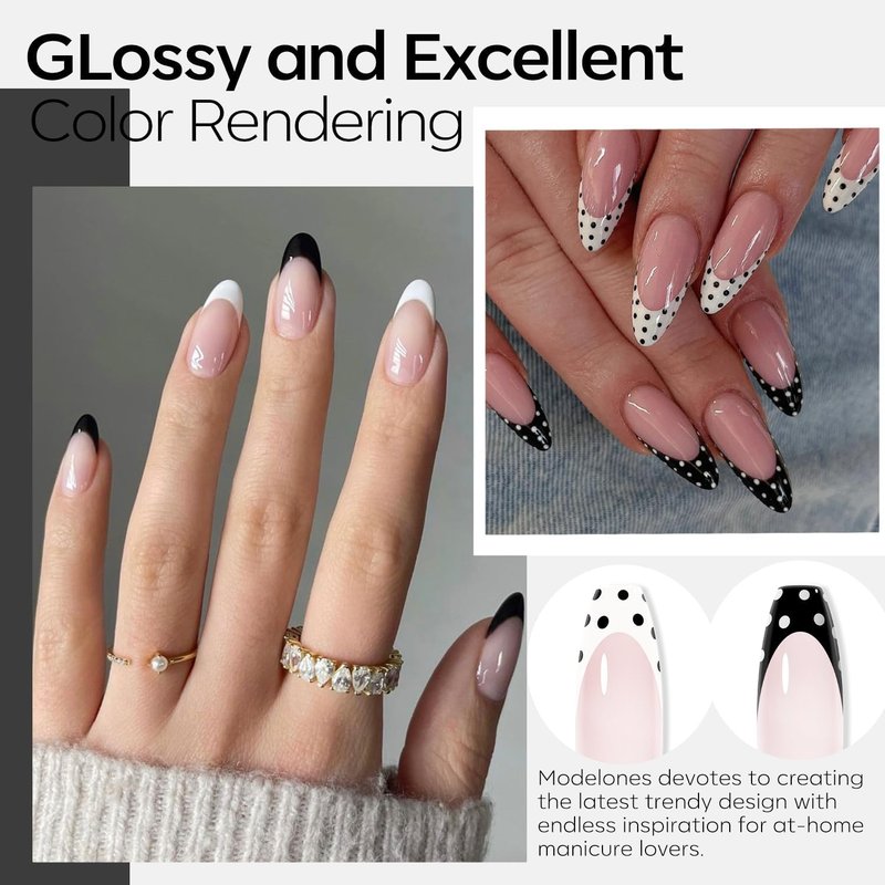 modelones White Gel Polish Black Gel Polish Set 2 Pcs 15ml Black And White Nail Polish Soak Off LED Nail Art French Manicure Salon Diy at Home Salon Gift for Women Girls