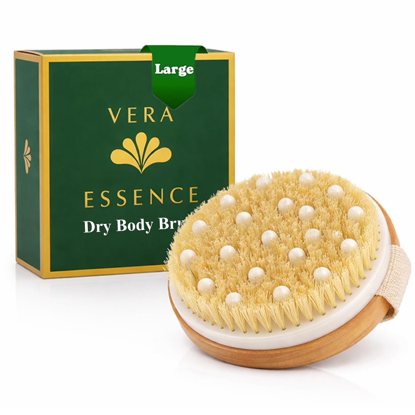 Large Dry Brushing Body Brush - Natural Boar Bristle Brush for Lymphatic Drainage, Cellulite, Blood Circulation - Skin Massage Nodes for Detox, Flawless Skin, Exfoliating Body Scrubber