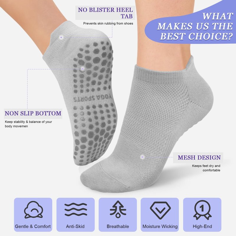 Non-Slip Pilates Socks for Women - Grippy Yoga & Barre Socks | 4 Pairs for Comfort & Stability