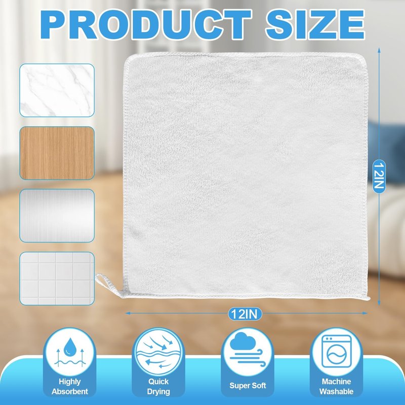 Microfiber Wash Cloths - 12 Pack Highly Absorbent Fingertip Towels | 12x12 Inch, Soft & Machine Washable, Ideal for Bathroom, Gym, Spa & Kitchen