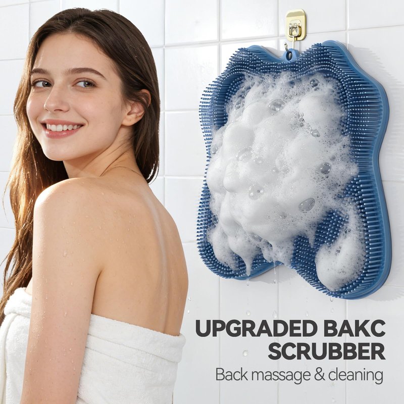 ozner Silicone Shower Foot Scrubber Mat,Back Washer Bath Wash Pad Exfoliating & Massage, Wall Mounted Slip Strong Suction Cups for Use in Cleaner Men and Women (Blue)