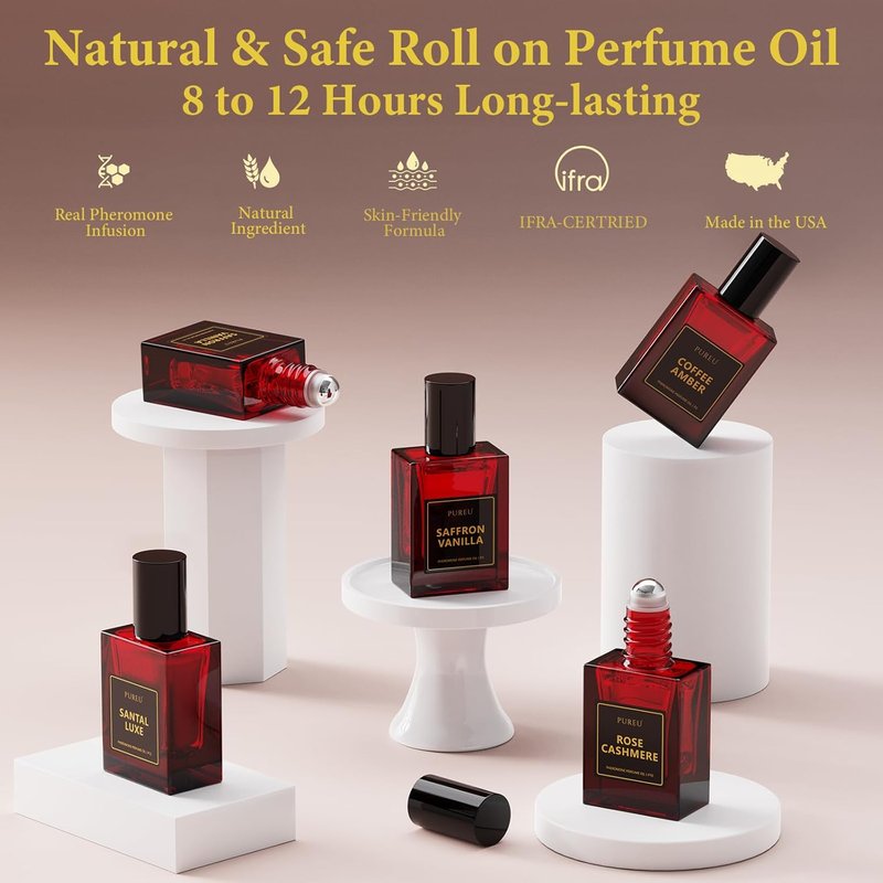 PUREU Pheromone Perfume for Woman, Vanilla Musk Perfume Long Lasting Pheromones Perfumes 0.34FL OZ/10ML Roll On Travel Size Essential Pheromone Oil Fragrance Eau De Parfum, Made in USA