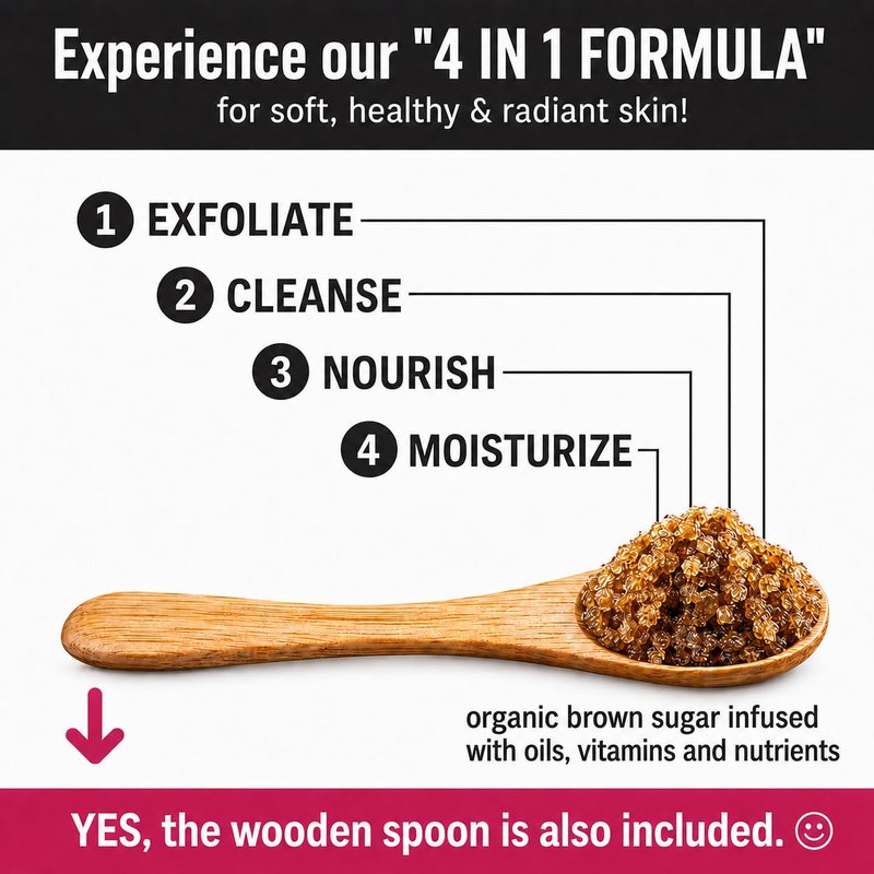 pureSCRUBS Premium Vanilla Brown Sugar Scrub | Face, Feet & Full Body Scrub | Large 16oz Jar Includes Wooden Spoon, Loofah & Mini Exfoliating Bar Soap