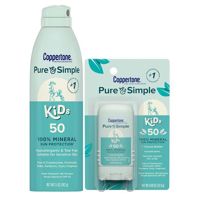 Coppertone Kids Mineral Sunscreen Spray SPF 50 - Hypoallergenic & Fragrance-Free | 5 Oz + Stick SPF 50 | 0.49 Oz