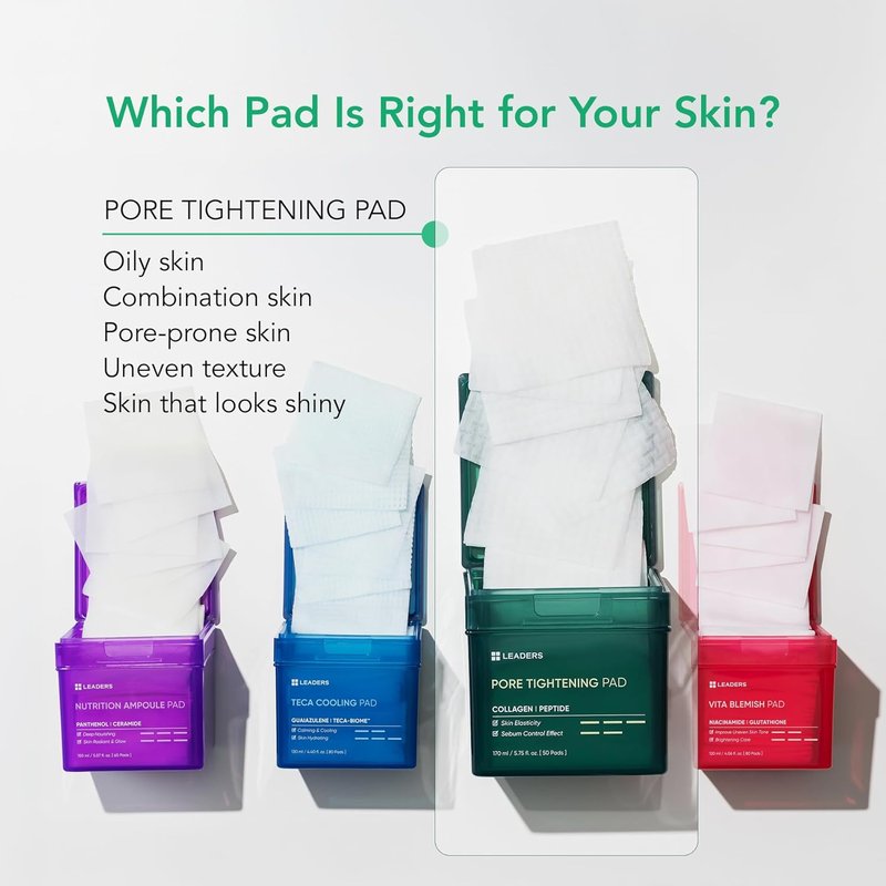 Leaders Pore Tightening Toner Pads - Triple-Action Pore Improvement | Vegan & Clinically Proven | 50 Pads x 170ml