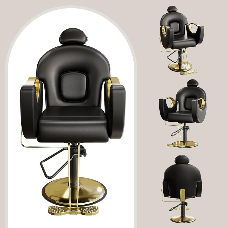 Reclining Salon Barber Chair - 360° Swivel Hydraulic Design | Heavy-Duty Pump, Adjustable Height, Multiple Colors