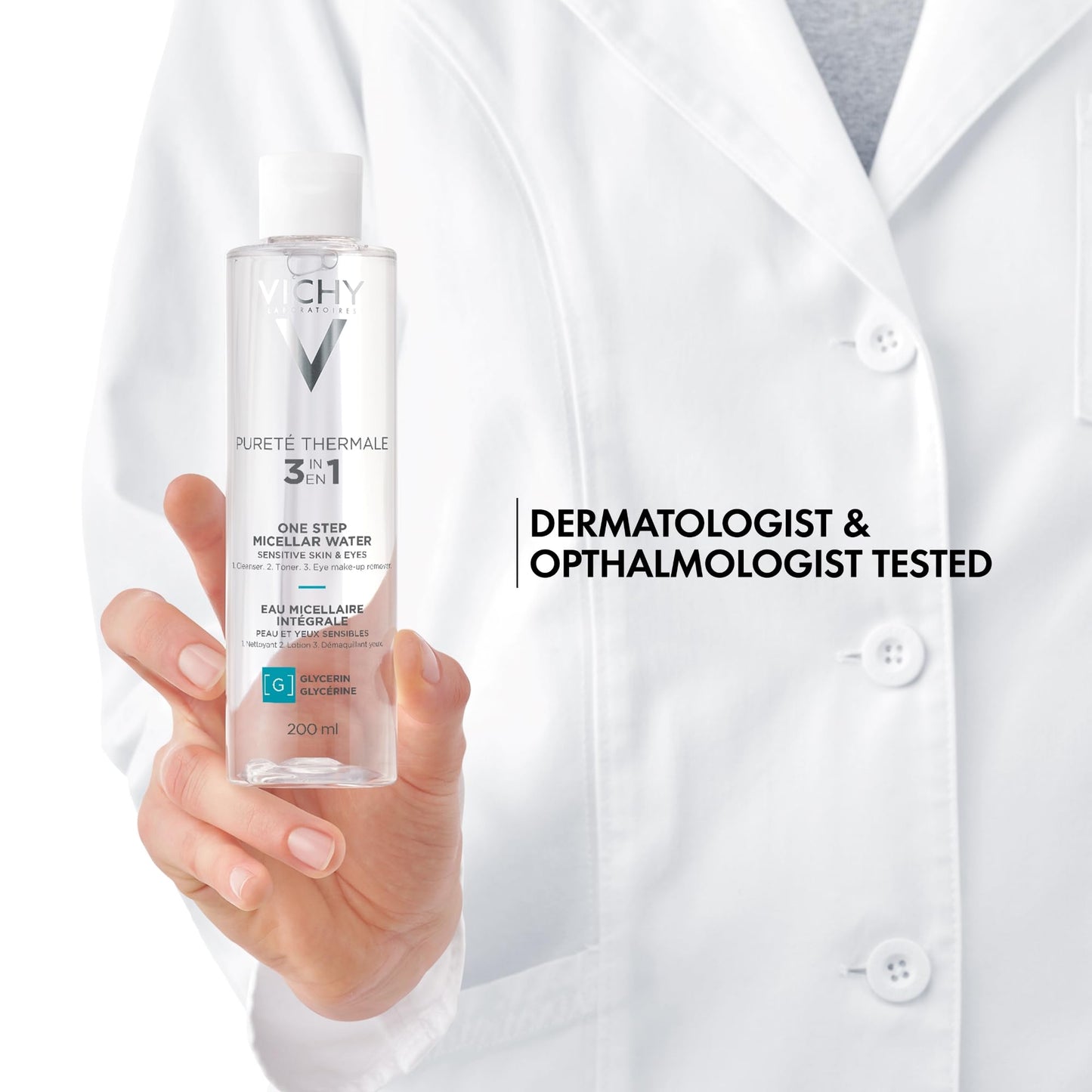 Vichy Pureté Thermale One Step Micellar Water Makeup Remover & Facial Toner, Micellar Cleansing Water & Vitamin B5, No Rinse Needed, Gentle Eye Makeup Remover & Hydrating Toner For Face
