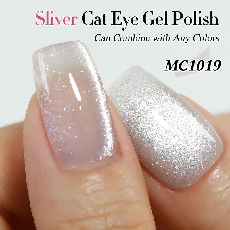 Double Rhythm Cat Eye Gel Polish - 0.5 OZ Holographic Glitter Magnetic Polish | Silver Translucent Jelly Color