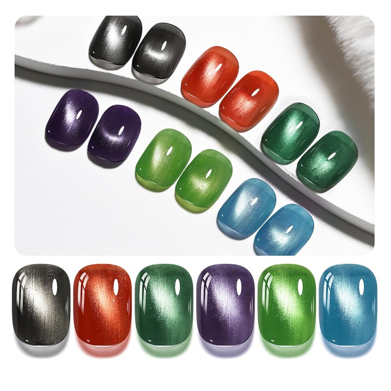 OpenLive 6 Colors 10ml Luminous Cat Eye Nail Polish with Magnet Stick Quick Dry Nail Polish for Nail Art DIY Home Manicure Gift for Women