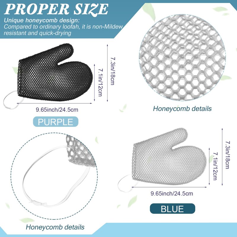 Karenhi 2 Pcs Honeycomb Exfoliating Glove Bath Mitt Body Spa Scrubber, Honeycomb Exfoliator Glove for Body Shower, Scrubber Sponge Shower Loofah, Quick Drying (Black,Grey)