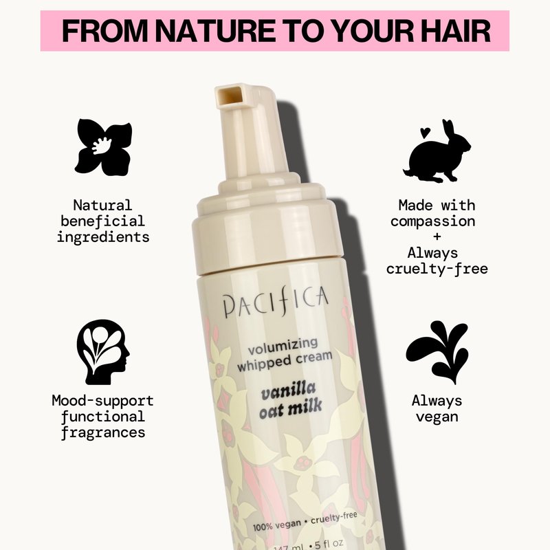 Pacifica Hair Mousse - Vanilla Oat Milk – Light Hold for Soft Volume & Hydration with Touchable Hold, Delightful Vanilla Scent, Vegan & Cruelty-Free, 5 fl oz