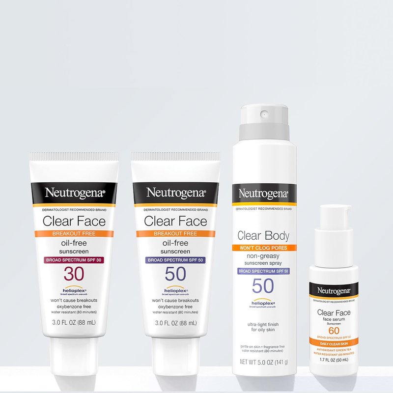 Neutrogena Clear Face Sunscreen Lotion - Broad Spectrum SPF 50 for Acne-Prone Skin | Oil-Free, Matte Finish, 3 Fl Oz