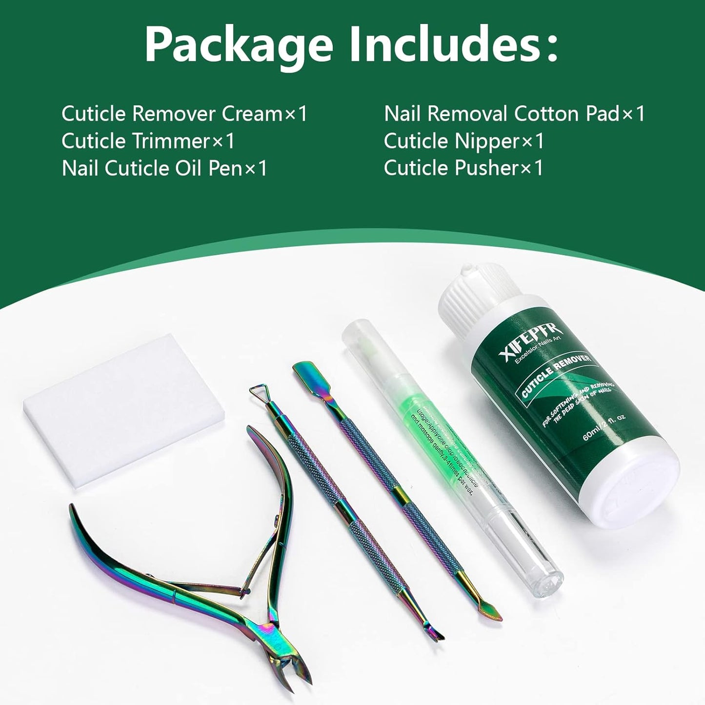 XIFEPFR Cuticle Remover Kit - Moisturizing Cream & Oil Pen with Trimmer, Pusher & Cotton Pads | Perfect Gift for Women
