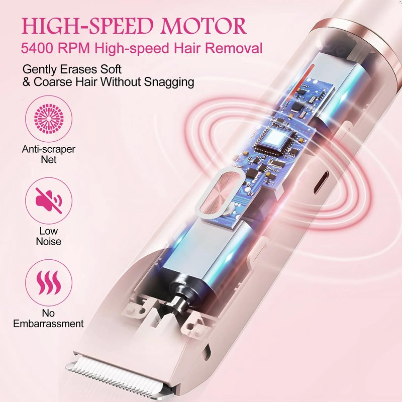 Bikini Trimmer for Women, 2 in 1 Electric Razors for Women, Rechargeable Cordless & Painless Hair Removal, Ultra Low Silent, Easy Cleaning, IPX7 Waterproof Bikini Shaver for Sensitive Skin (Pink)