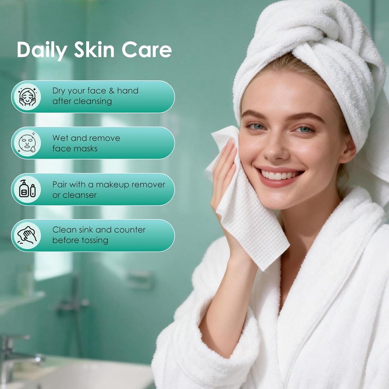Face Towels 10"×12", XL Disposable Facial Towels, Extra Thick Clean Face Towelettes, Ultra Soft Makeup Remover Dry Wipes for Sensitive Skin, Cleansing, Travel, 50 Count