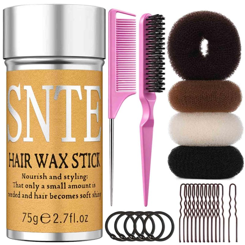 Hair Bun Maker for Kids & Women - Create Stylish Buns & Updos | 4 Black Donut Socks, Hair Wax Stick, Elastic Bands & Pins