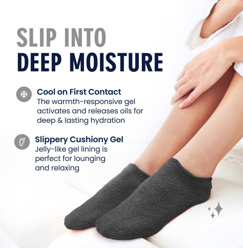 Dr. Frederick’s Original Moisturizing Gel Socks for Men & Women – Dry Feet & Cracked Heel Treatment – Full Foot Gel Lining With Mango Butter, Shea Butter, Jojoba & Coconut Oil (Large - Obsidian Oasis)