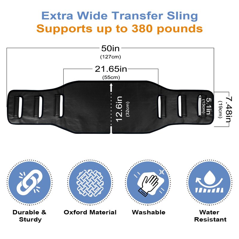 Leetye Mei Transfer Belt Transfer Sling - Padded Gait Belt - Heavy Duty Patient Lift, Mobility Standing and Lifting Aid for Disabled, Elderly, Injured - Safely Move from Bed and Wheelchair(Black)