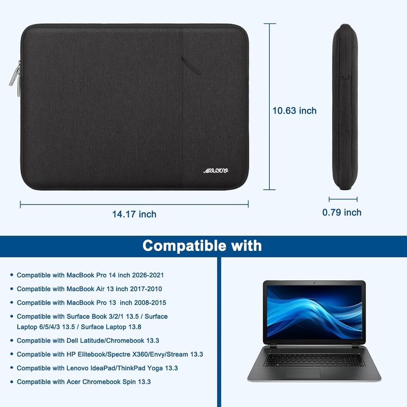 MOSISO Laptop Case - 13.3 Inch Sleeve for MacBook Air/Pro & More | Durable Polyester with Pocket - Black
