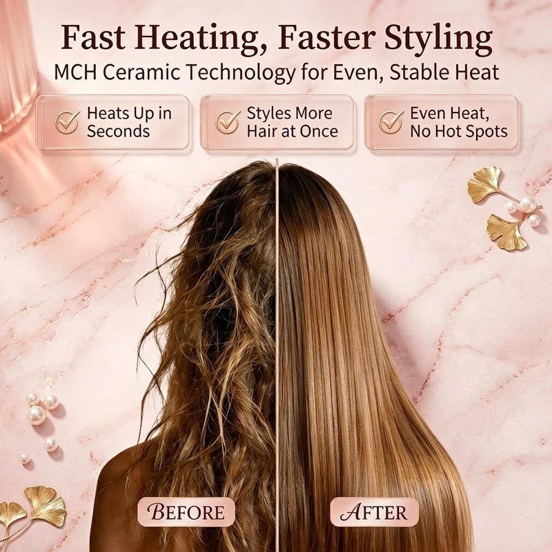 Flown Go Brush Pro for Short Hair, 2026 Upgraded Cordless Hair Straightening Brush for Thin Hair, 4 Temperature Settings, Ionic & Ceramic Care, 4000mah USB-C Rechargeable (Pink)