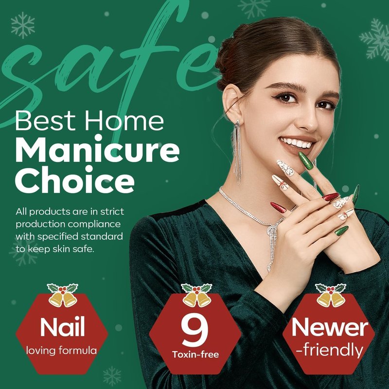 modelones Gel Nail Polish Set, 6 ColorsSparkle Dark Green Red Silver Champagne Rose Gold Glitter Gel Polish Kit New Year Soak Off Nail Art Manicure Salon DIY Home Gift