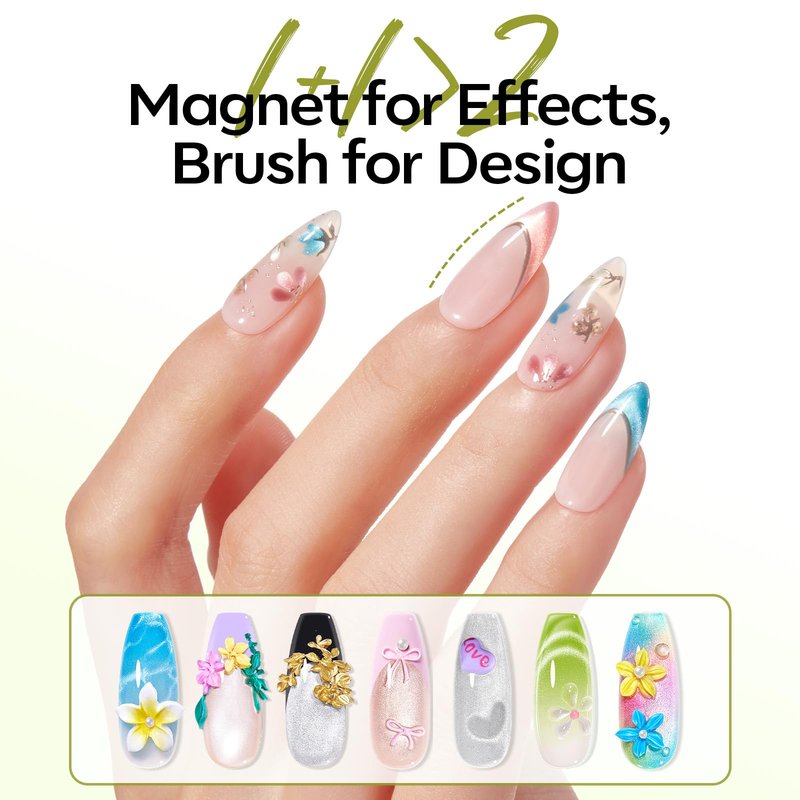 Modelones Cateye Gel Polish Nail Magnet Set, 6PCS Cat Eye Magnet Tool with Liner Nail Brush for Gel Swirl Nails Strong Magnetic Nail Art Wand, Glass Bead& French Tip for DIY Nail Lovers