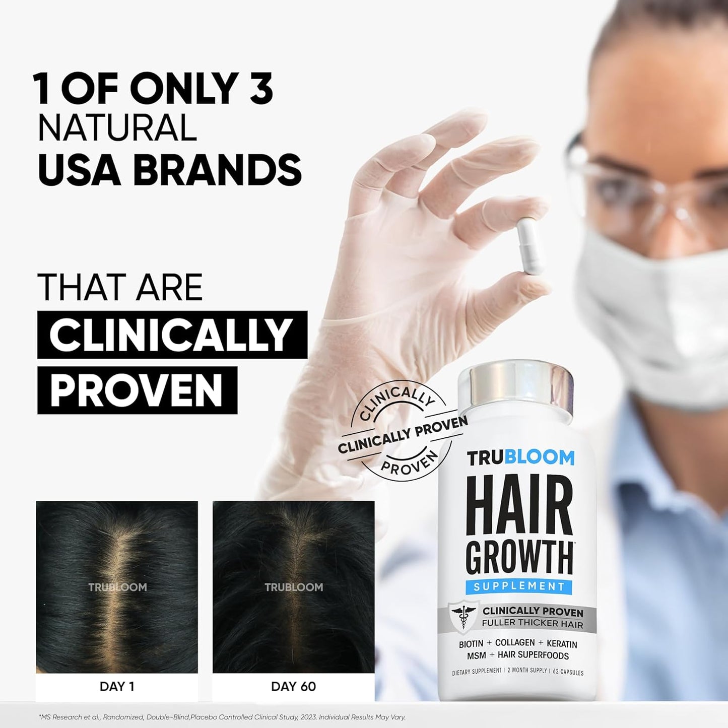 TRU BLOOM Hair Growth Vitamins - Biotin & Collagen for Fuller, Thicker Hair | 2-Month Supply