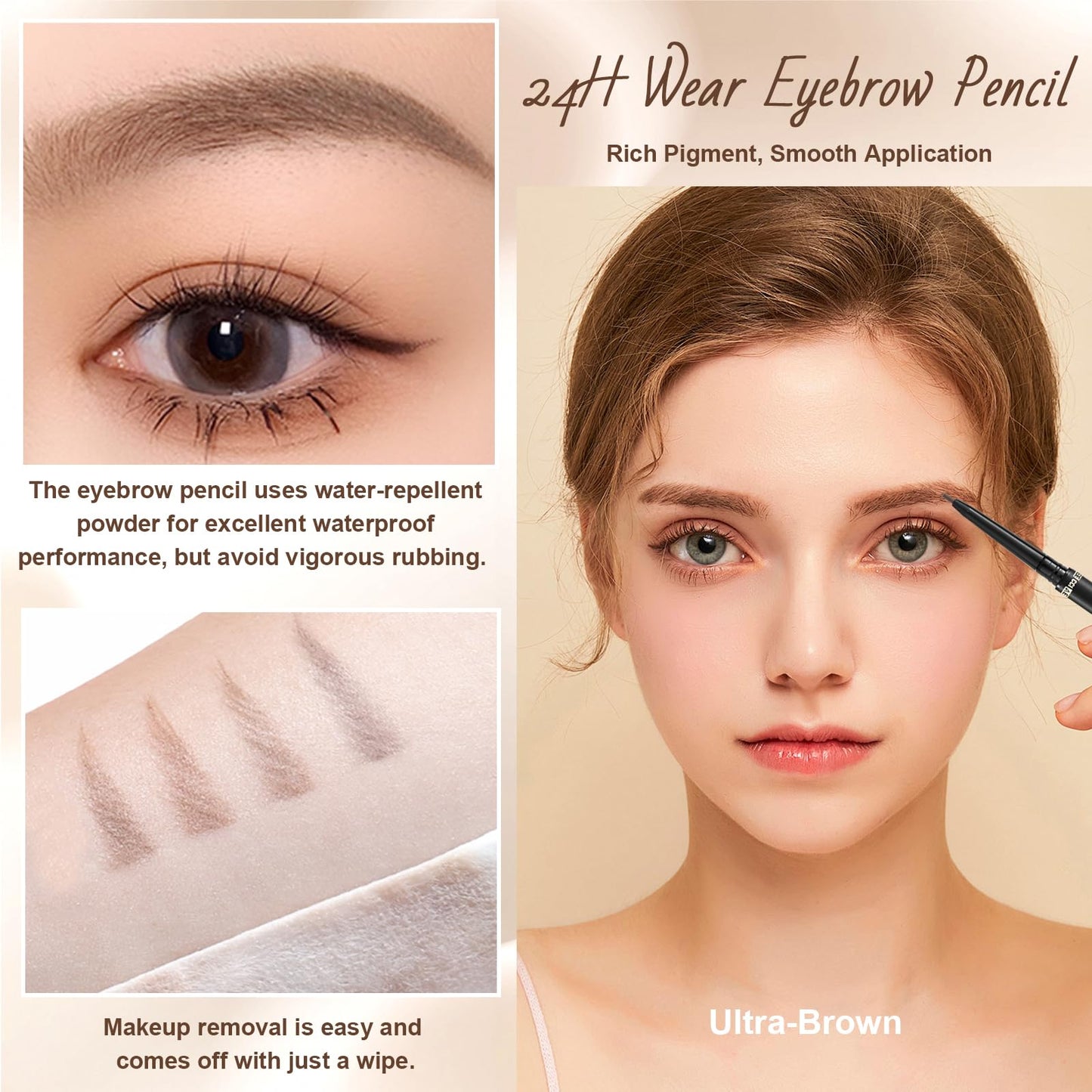 YiGuMy Eyebrow Pencil, Retractable Definer with Dual Brush, Ultra-Fine Tip for Precise Brow Makeup, Waterproof Gel Formula, Natural Hair-Like Strokes, Enhance Beauty (Brown, Ultra)