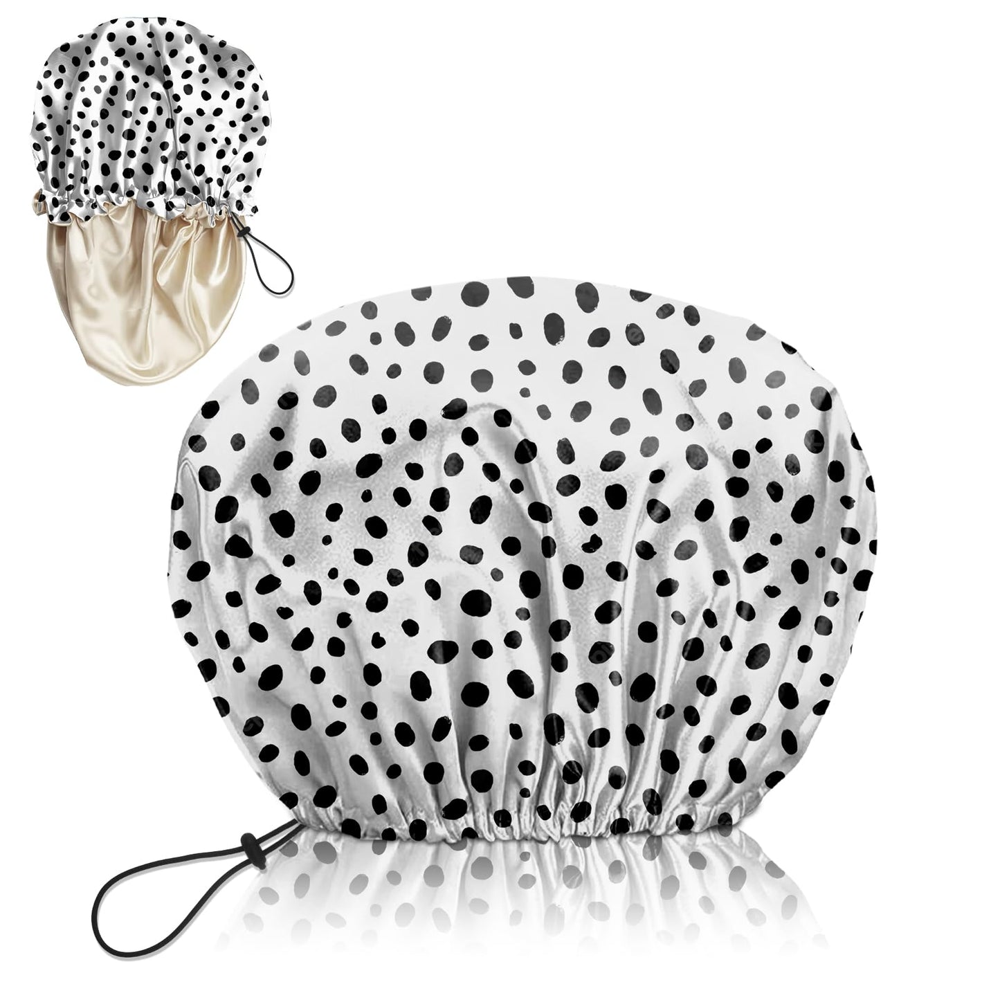 Deokke Luxury Shower Cap Silk Satin Lined Waterproof Reusable Adjustable Elastic Dry Hair Bathing Caps Cute for Women Girls-Spot