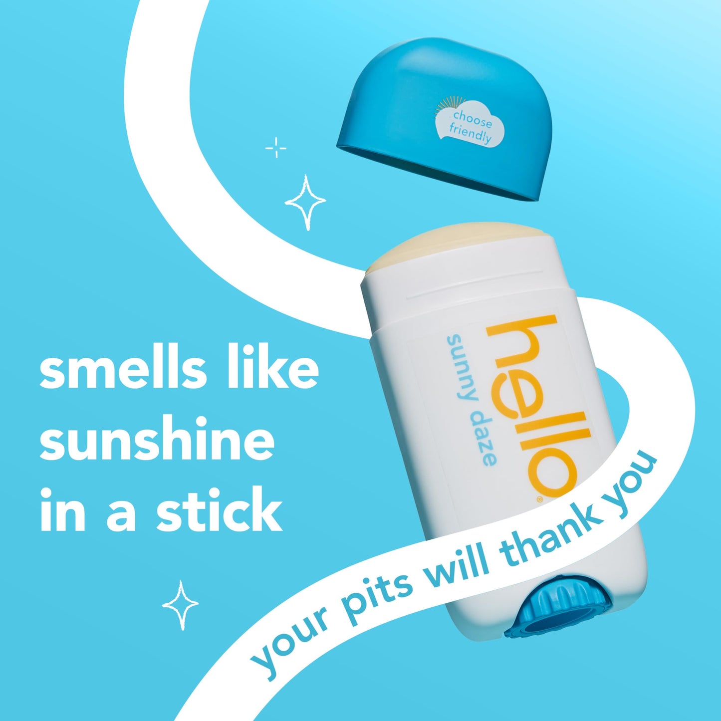hello Sunny Daze Aluminum Free Deodorant for Women and Men, 72-Hour Deodorant, Only 9 Ingredients, Baking Soda Free, Enriched with Shea Butter, Vegan, 2.6 oz Stick Deodorant (2 Pack)