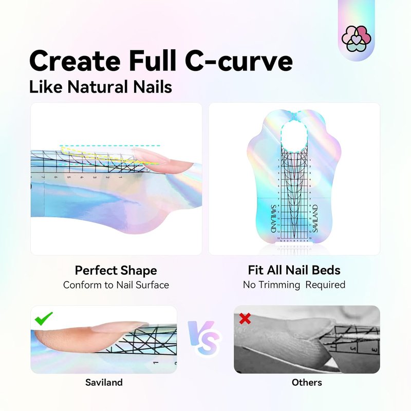 Saviland Long Length Reusable Nail Forms - Super Sticky Poly Gel Stencils for Acrylic Nails | Durable Self-Adhesive Design